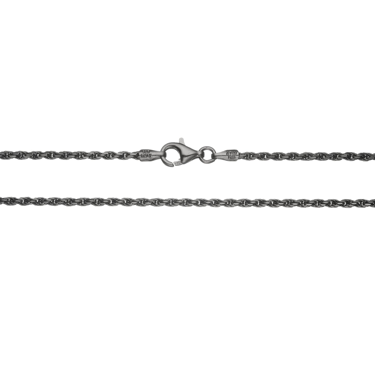Black Rhodium over Sterling Silver 1.6mm Italian Rope Chain Necklace | 16"-30"