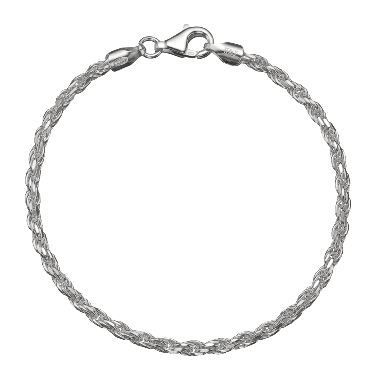 925 Sterling Silver 3mm Italian Twisted Rope Chain Anklet | 9"-10"
