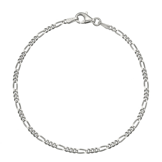 925 Sterling Silver 2.2mm Italian Figaro Chain Anklet | 9"-10"