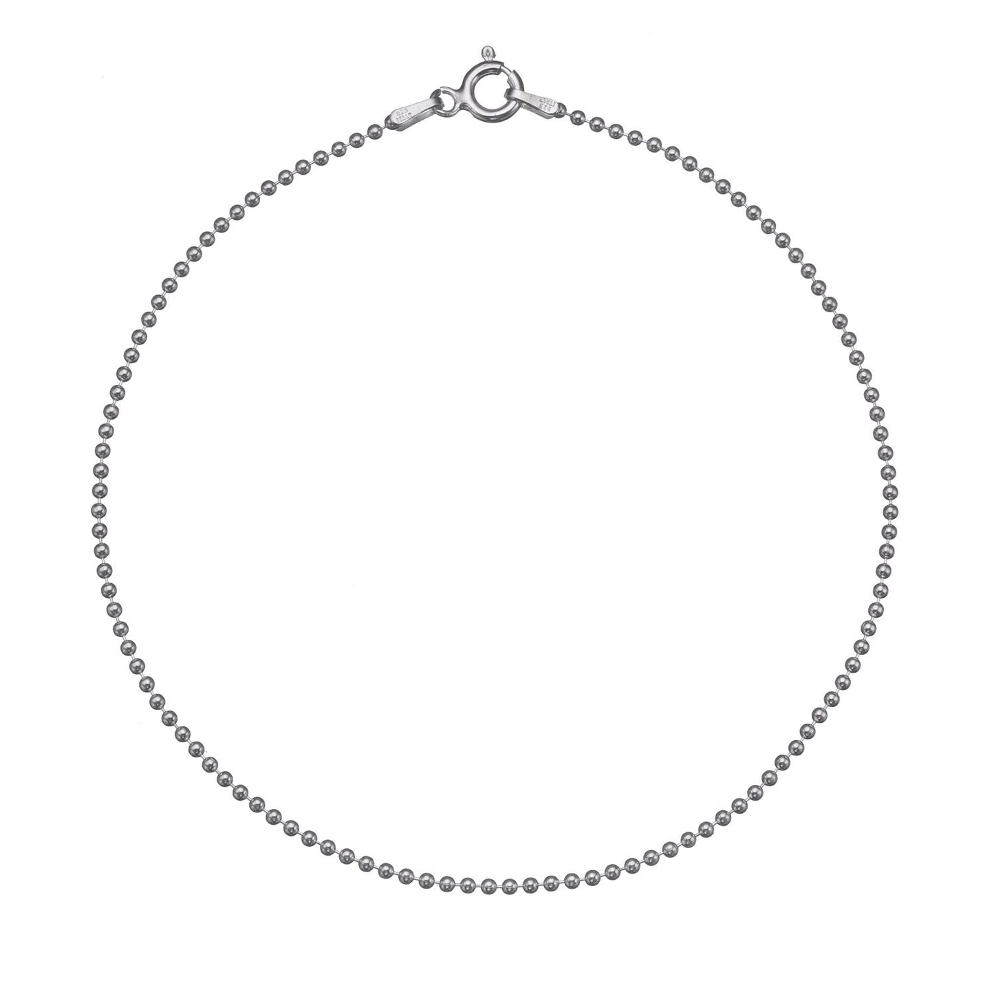 925 Sterling Silver 1.5mm Polished Ball Bead Chain Anklet | 9"-10"