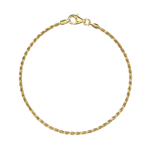 18K Gold over Sterling Silver 1.6mm Italian Twisted Rope Chain Anklet | 9"-11"
