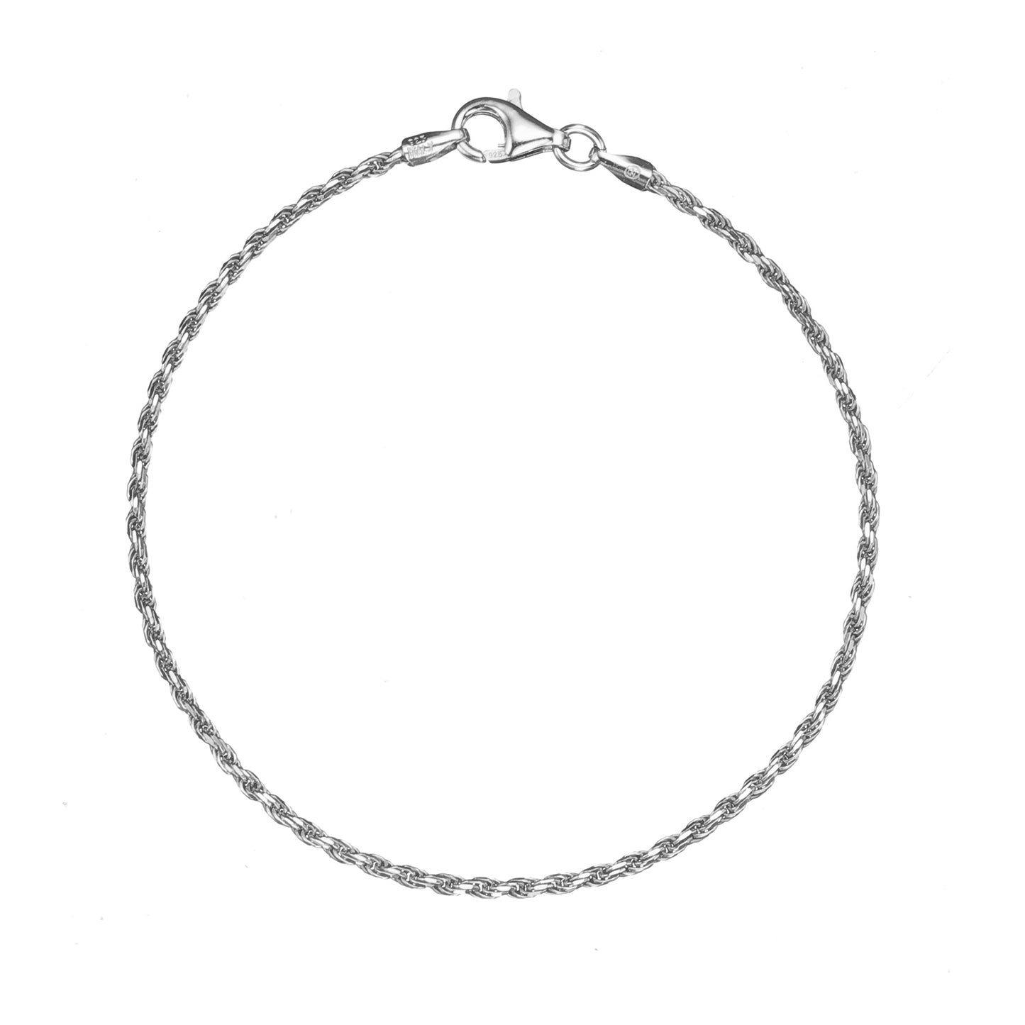 925 Sterling Silver 1.6mm Italian Twisted Rope Chain Bracelet | 7"-8"