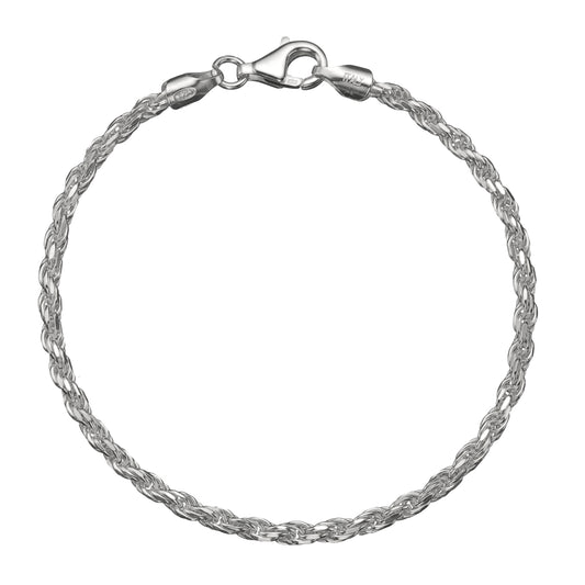 925 Sterling Silver 3mm Italian Twisted Rope Chain Bracelet | 7"-8"