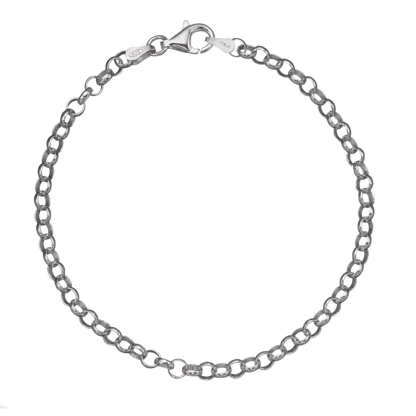 925 Sterling Silver 4mm Italian Rolo Cable Chain Bracelet | 7"-8"