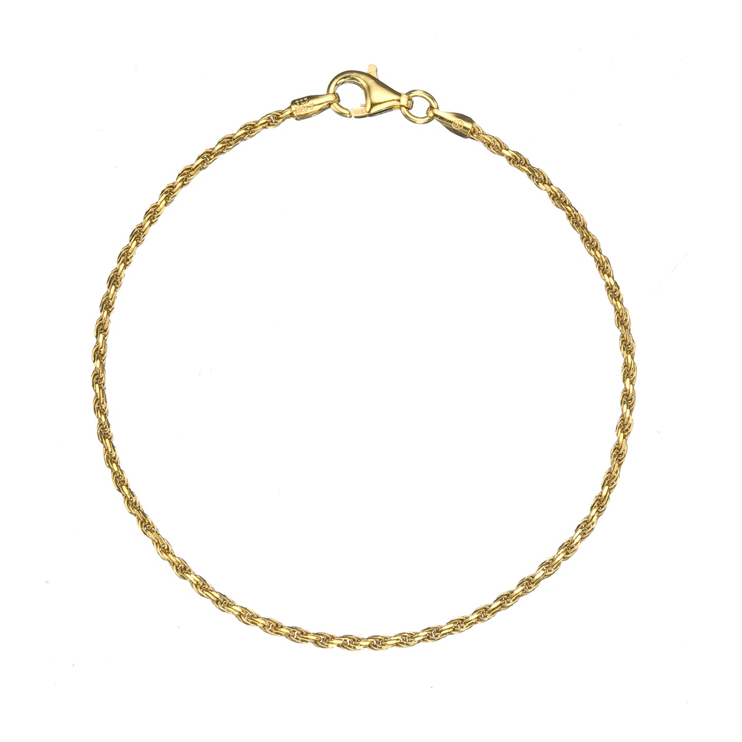 18K Gold over Sterling Silver 1.6mm Italian Twisted Rope Chain Bracelet | 7"-8"