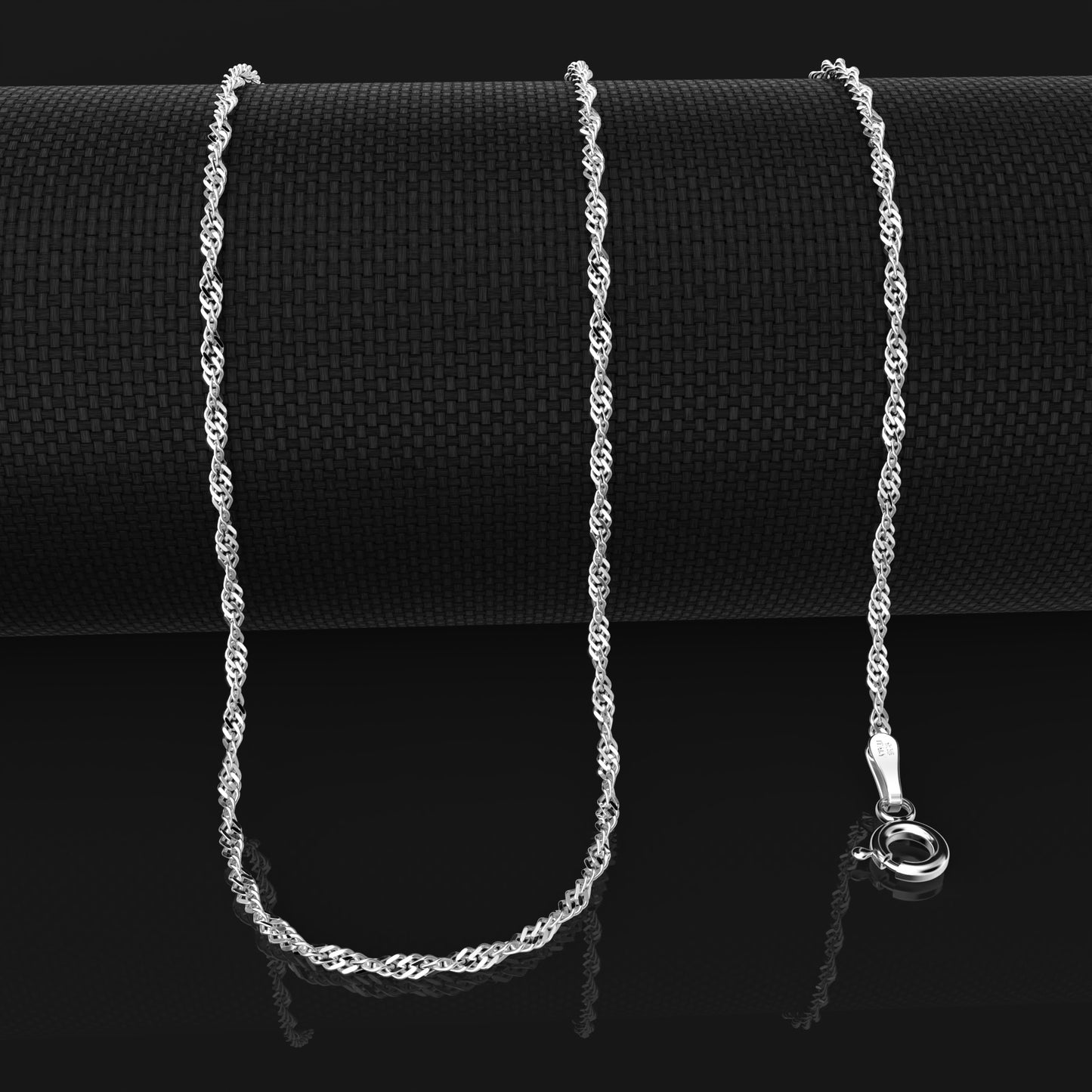 925 Sterling Silver 1.5mm Italian Twisted Curb Singapore Chain Necklace | 15"-38"
