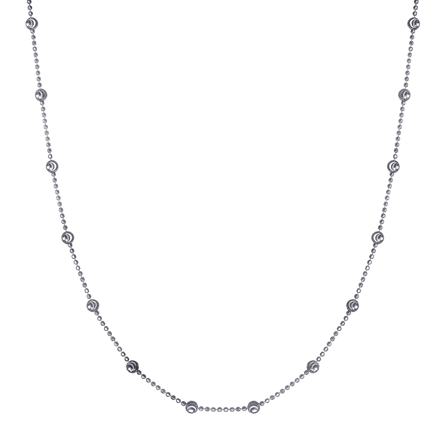 925 Sterling Silver 3mm Italian Bead Station Necklace | 16"-20"